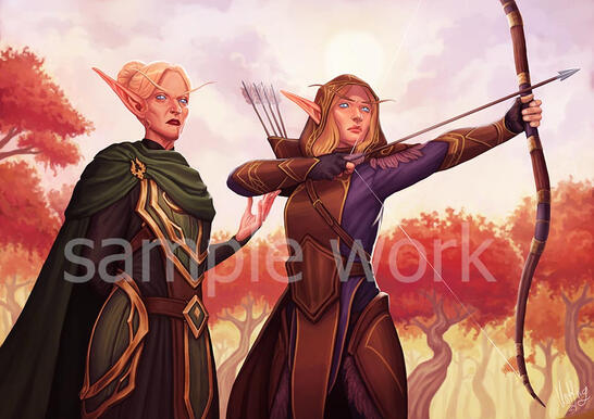 Rendered Painting, Half Body (2x Characters, Simple Background)